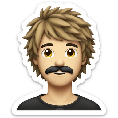 emo boy with shaggy hair and moustache sticker