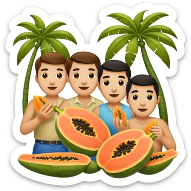 3 hombres comiendo papaya partida en 2 partes sticker