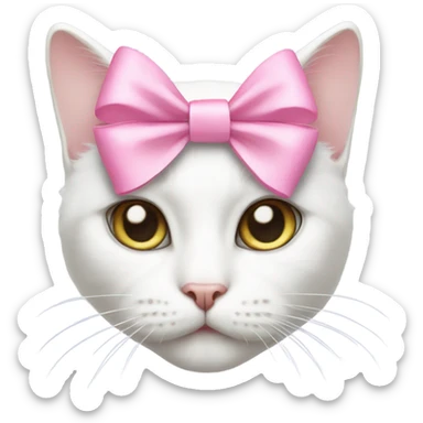 White cat with pink bow sticker