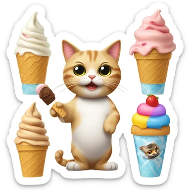 Cat eating ice cream and wearing a hat  sticker