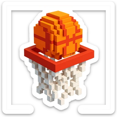 Voxel-style basketball in a net, no background, variation 7. sticker