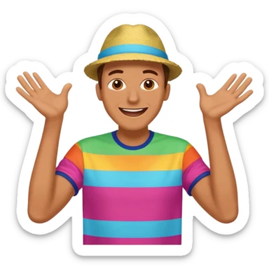 a guy excited with some festival background  without hat sticker