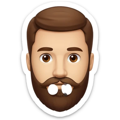 A light-skinned man with thick brown hair styled to the side, brown eyes, and a full beard with a matching mustache. sticker