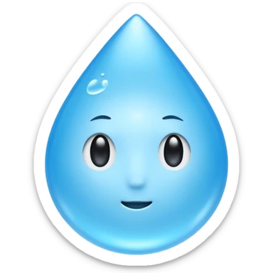 A single water droplet emoji, iPhone emoji style, glossy and smooth, cartoonish, vibrant sky blue color, no face, high detail, simple and cute design, isolated on white background, centered composition


 sticker