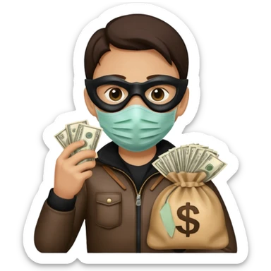 Ladron con una bolsa de dinero al lado suyo sticker