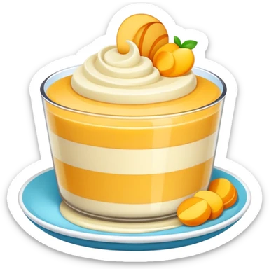 Guangdong double skin milk pudding with smooth layers, simplified emoji style with bold outlines and bright colors, cartoon style Double Pi Nai dessert sticker