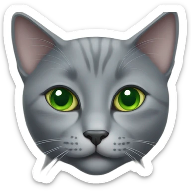 grey russian blue cat with green eyes with big pupils and smiling sticker