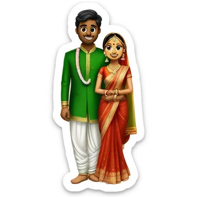 bride in green saree and groom dhoti in dh south indian  sticker