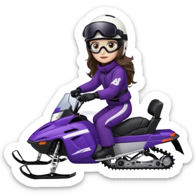 dark purple snowmobile, me Sitting on snowmobile goggles and helmet not covering my face brown eyes long wavy hair white skin dark purple formula 1995 snowmobile change sled color dark purple and white not yellow Snowmobile helmet and goggles, not on my face pants black sticker