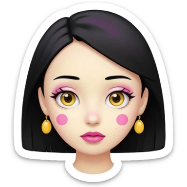 Yellow face with cute eyes pink lips black hair and black dot at forehead  sticker