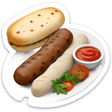 Bosnian national dish cevapi with kaymak and pita bread  sticker