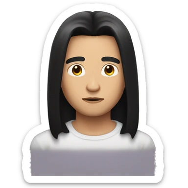 boy with long black straight hair serious face sticker