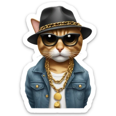 Cat rapper with sunglasses,a hat and chains  sticker