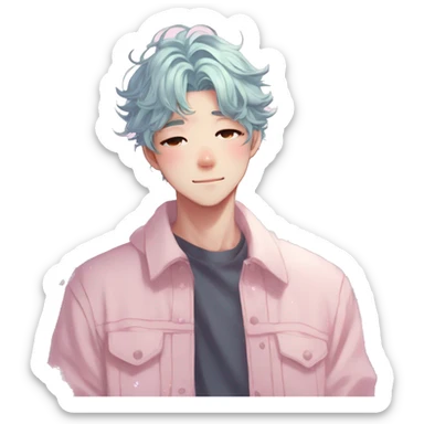 Gorgeous pastel anime style shojo man with blushing face and butterflies aesthetic and pretty hair trending style sticker