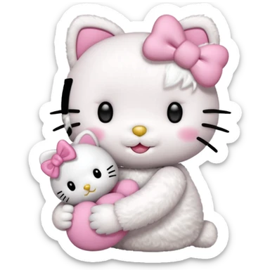 Sleepy hello kitty with a small teddy in her hand sticker