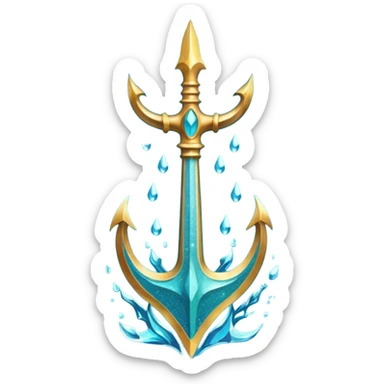 Cyan Poseidon's trident with glitter and water effects around it. sticker