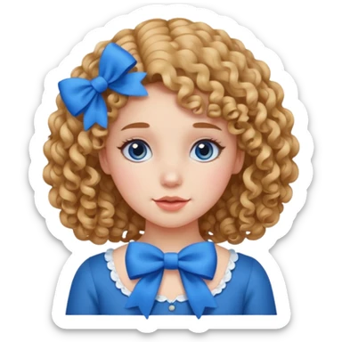 girl  with blue bow and curly hair sticker