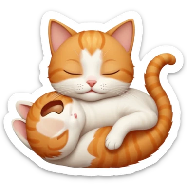 ginger and white small cat in funny positions upside down with eyes closed sticker