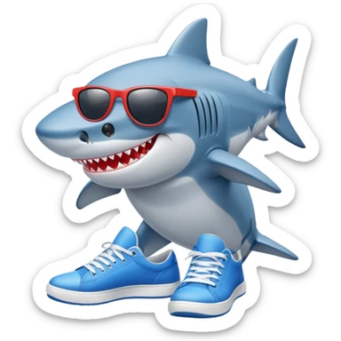 Cool shark with sunglasses and blue sneakers sticker