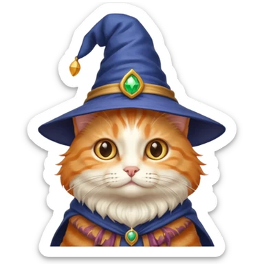A cat wearing a wizard's hat sticker