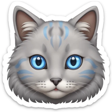 a gray cat with blue eyes on its FOREHEAD sticker