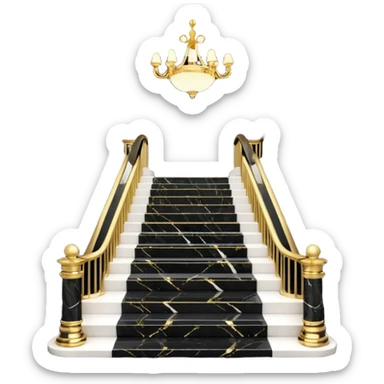 Luxurious black marble hallway stairs with gold and white accents  sticker