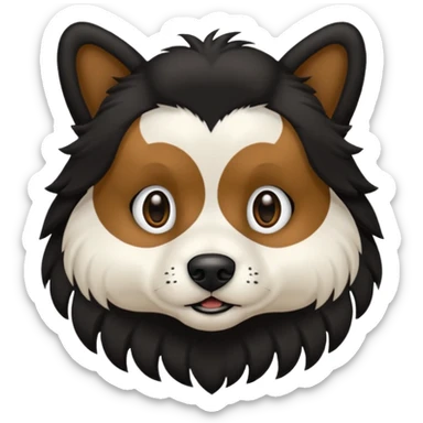 haz un perro negro con las patas y el ozico blancos toques marrones mucho pelo y ojos marrones menos marron menos pelo sticker