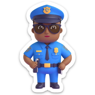 black policeman with dark blue uniform, wearing brown sunglasses, no hat, clean background sticker