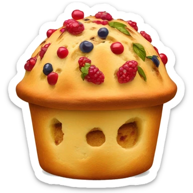 un panettone, tradicionalmente decorado con frutas confitadas y pasas. sticker