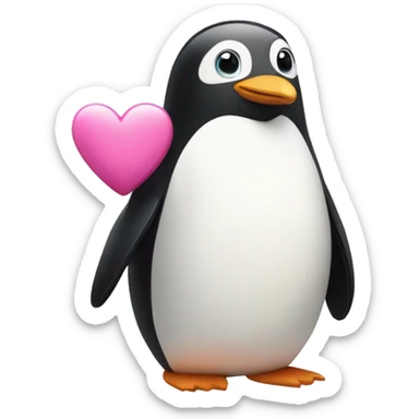 Lovely penguin with a pink heart sticker