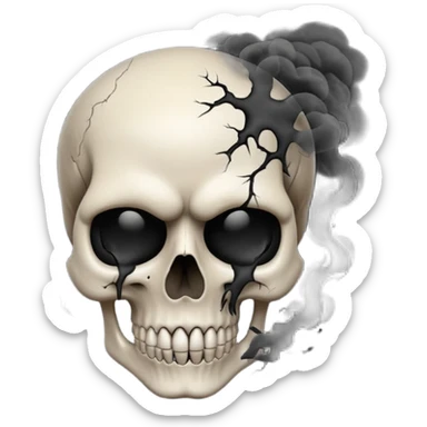 iOS style emoji, dark fantasy skull, cracks, black smoke from eyes, soft light, stylized sticker