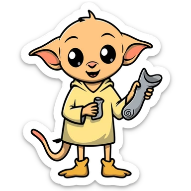excited Dobby the house elf holding a sock sticker
