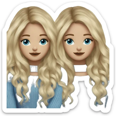 Blonde balayage long hair women blue sweater, blue eyes  sticker