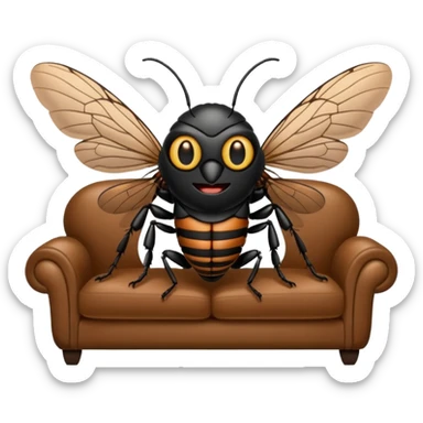 Black Cicada cartoon style watching on a phone sit on a brown sofa  sticker