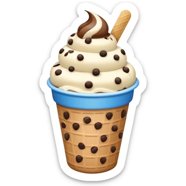 Ice cream with a chocolate chip on a top and in a cartoon white blue line cup  sticker