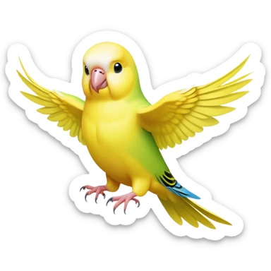cinematic-[budgie]-realistic-full-body-perched-emoji,-wings-out-flying,-head-tilted-dramatically,-sleek-[yellow]-feathers,-simplified-yet-realistic-focused-features,-highly-detailed,-glowing-with-an-almost-sarcastic-glow sticker