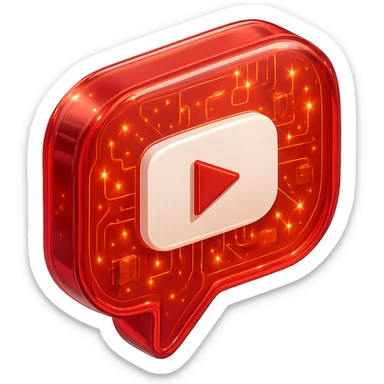 red speech bubble with inside a big red YouTube white play button, very glossy circuit style, lot of glow sticker