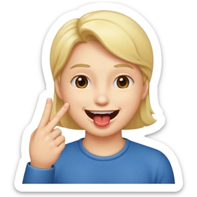 A smiling face with open mouth and taking is finger inside mouth sticker