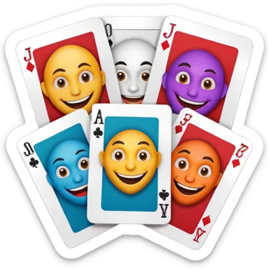 3 poker cards, with crazy colorful human jolly jokers inside, face only sticker