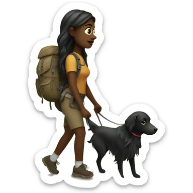 Dark woman long hair hiking with dog sticker