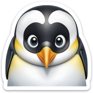 cinematic-cute-emperor-penguin-portrait-emoji,-head-tilted-playfully-and-inquisitively,-with-glossy,-pristine-plumage-accented-by-a-bright-beak-and-round,-sparkling-eyes-filled-with-curiosity,-simplified-yet-irresistibly-adorable-features zoomed into the face sticker