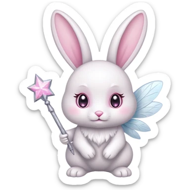 White Fairy glitter bunny with wand  sticker