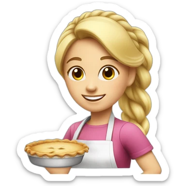 cute blonde girl with pony tail cooking a pie sticker
