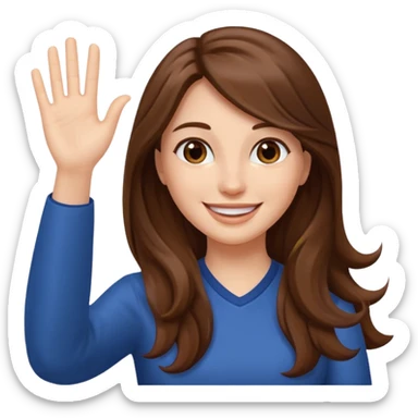 long lenght hair brown and say hi with hand sticker