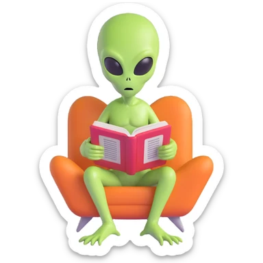 alien reading sticker