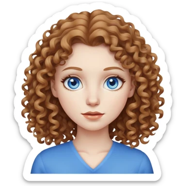 woman with pale skin, light brown curly hair, blue eyes sticker