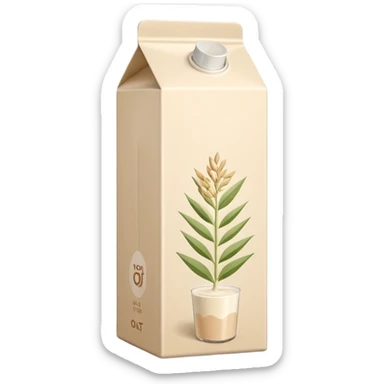beige plant milk carton, minimalist, upright with fold-top or screw cap, subtle oat graphic, modern eco-friendly, no branding, soft lighting, emoji scale sticker