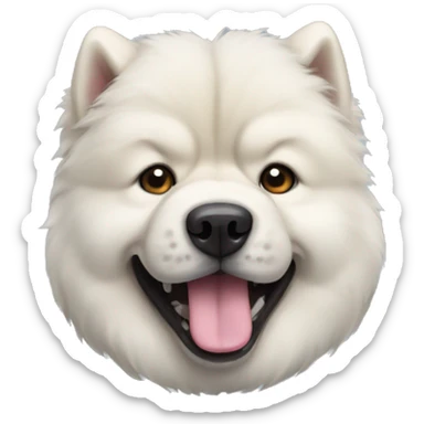 A White chow-chow with blue tongue sticker