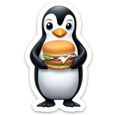 Cute penguin eating White Castle burgers sticker
