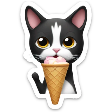 a tuxedo cat eating ice cream sticker